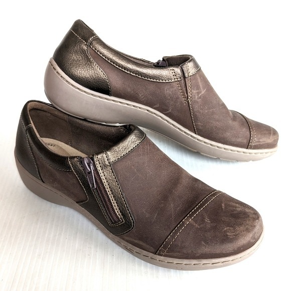 CLARKS Cora Giny brown leather slip-on loafers