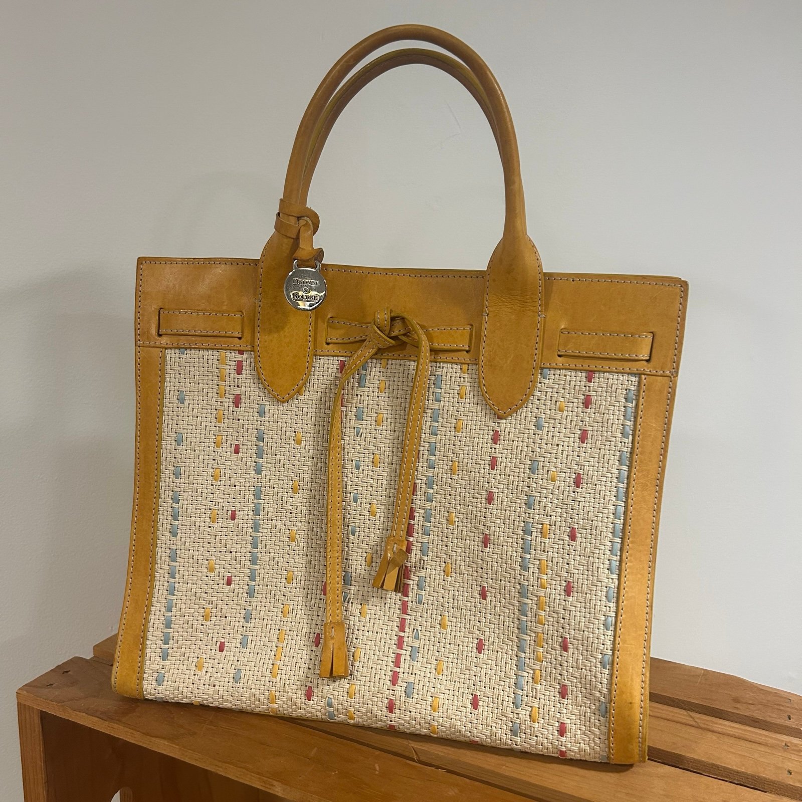 Vintage Dooney & Burke woven canvas and leather purse