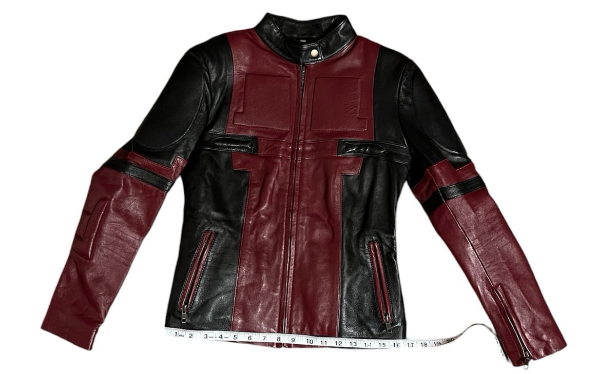 Real Leather Inspired Red And Black Size Small Womens Motorcycle Jacket
