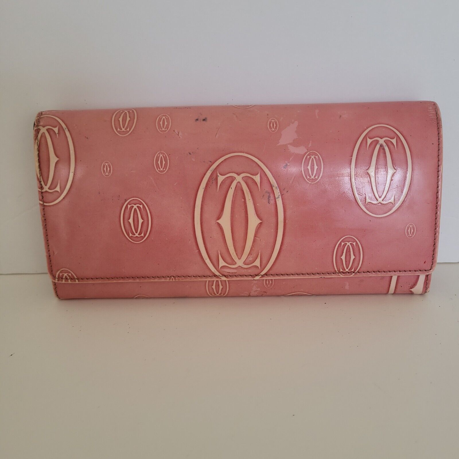 Cartier Happy Birthday Patent Leather Envelope Long Wallet Light Pink Large