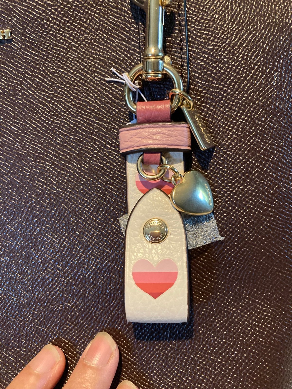 Coach Trigger Snap Bag Charm With Stripe Heart Print BNWT