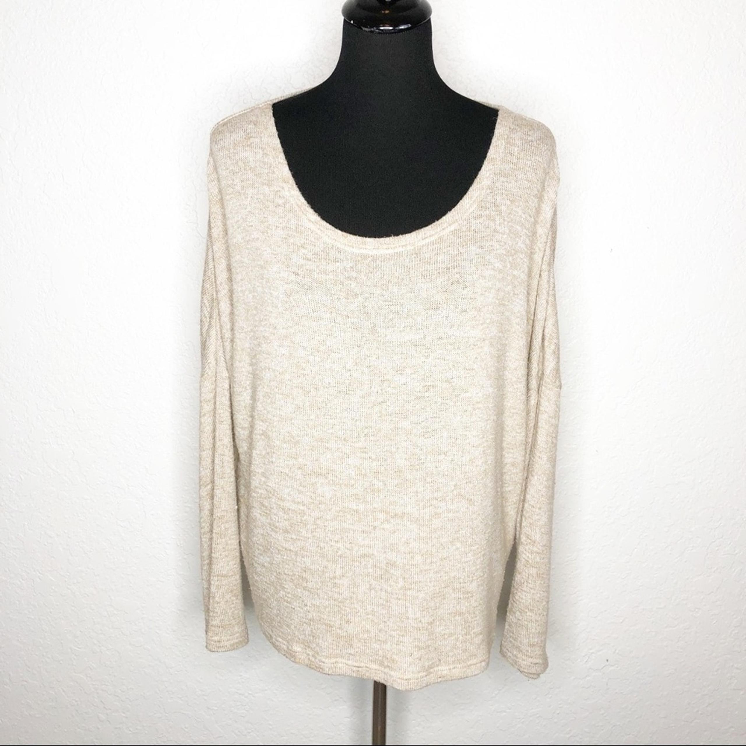 Garnet Hill tan cream marled scoop neck sweater size Extra Large XL