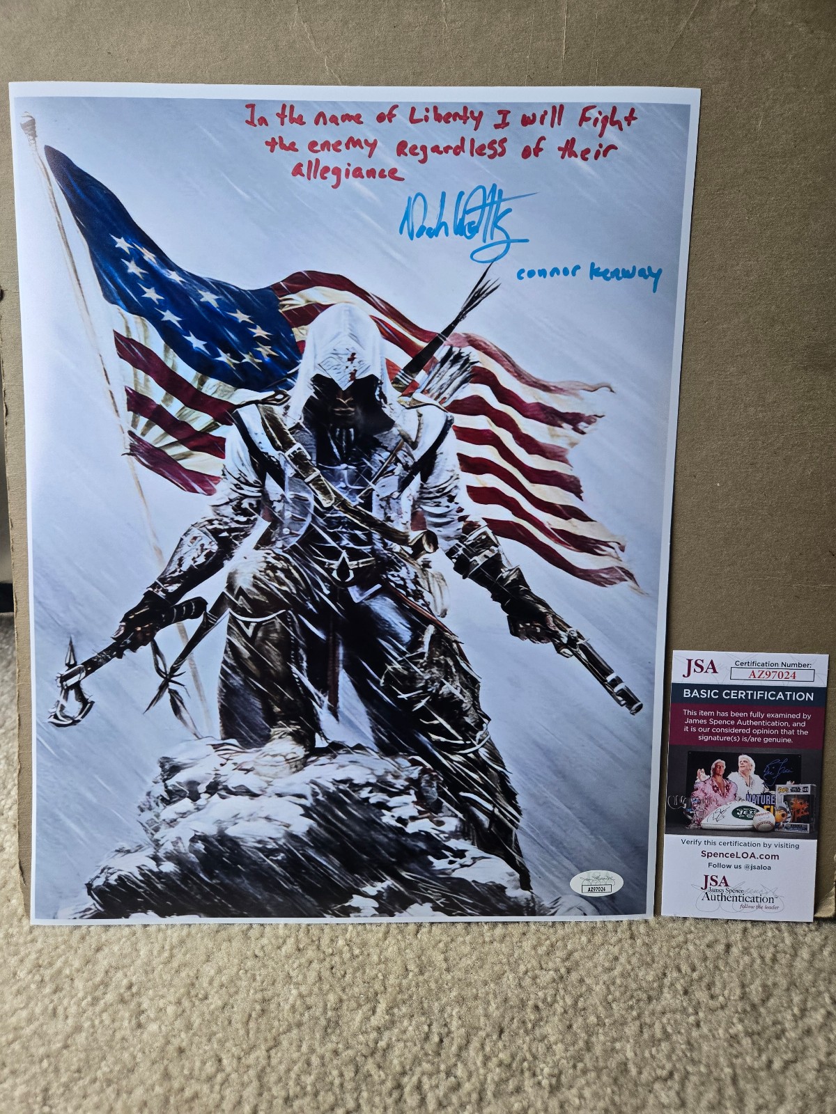 Noah Watts Signed 11x14 Assassins Creed 3 Print! JSA COA