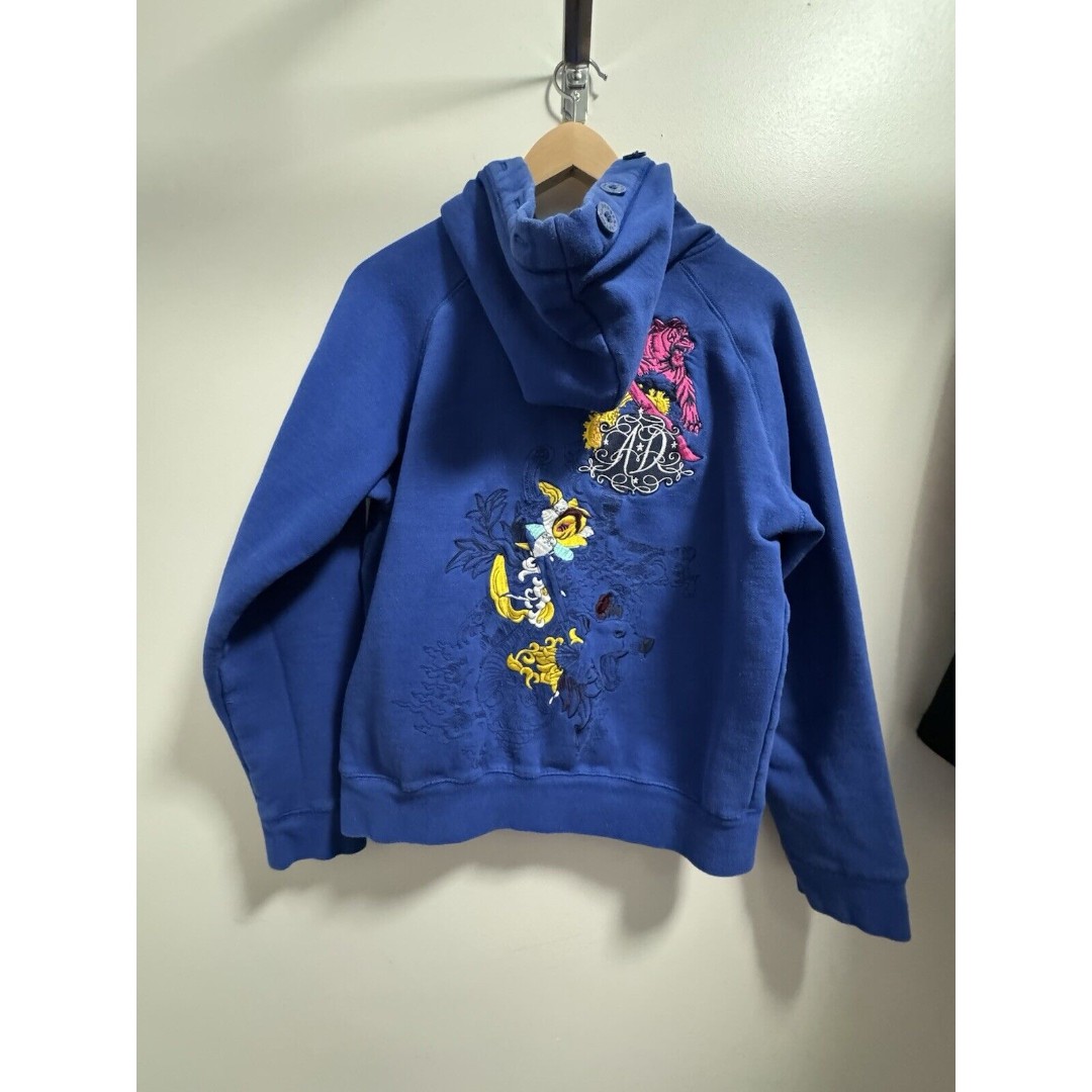 Vtg Artful Dodger Hoodie Mens Medium Embroidered Y2K Blue