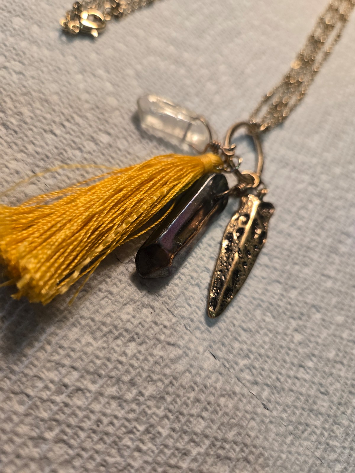 Bohemian necklace with Titanium aura quartz
