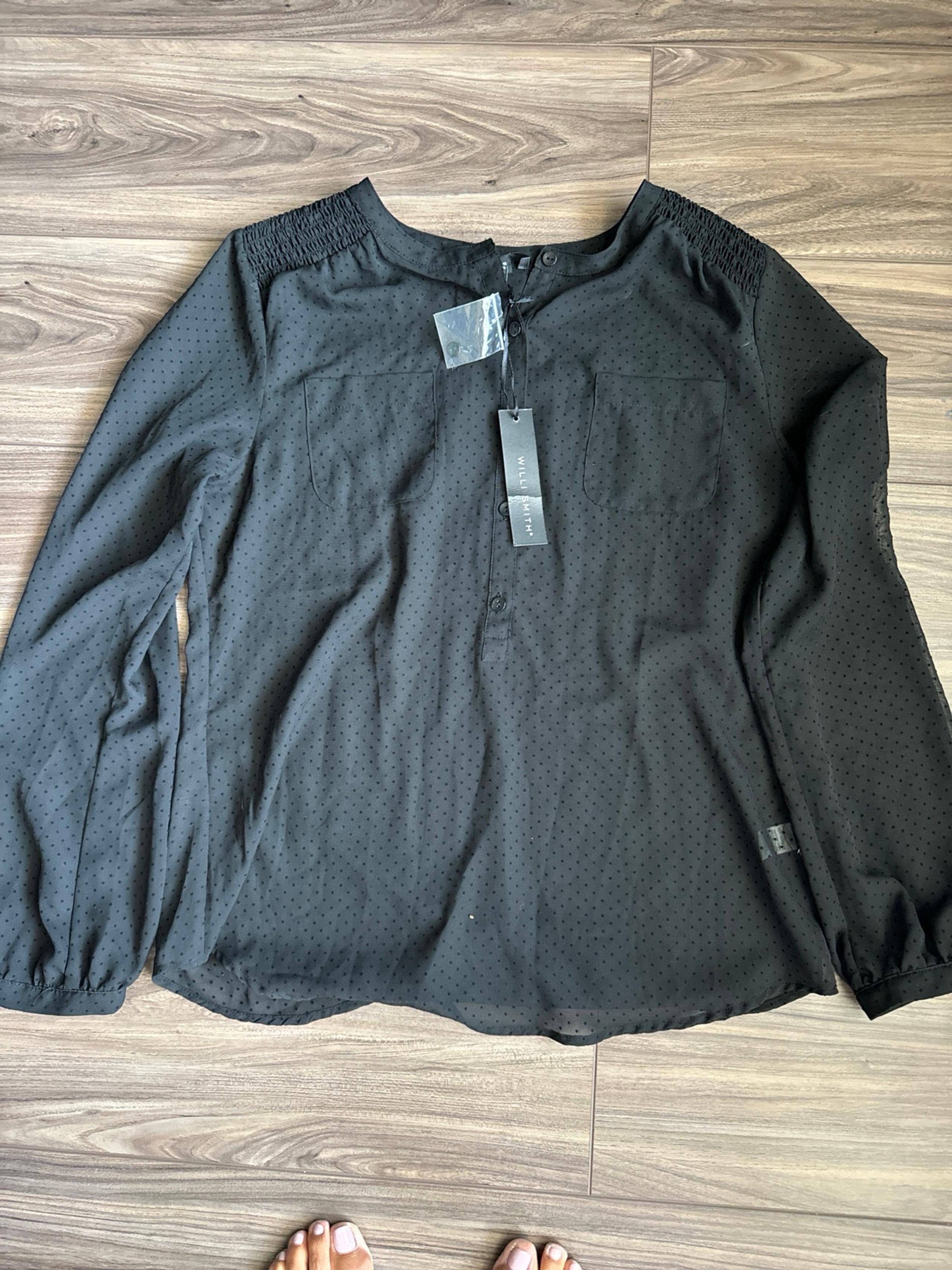 Willi  Smith black sheer Polk dot blouse large