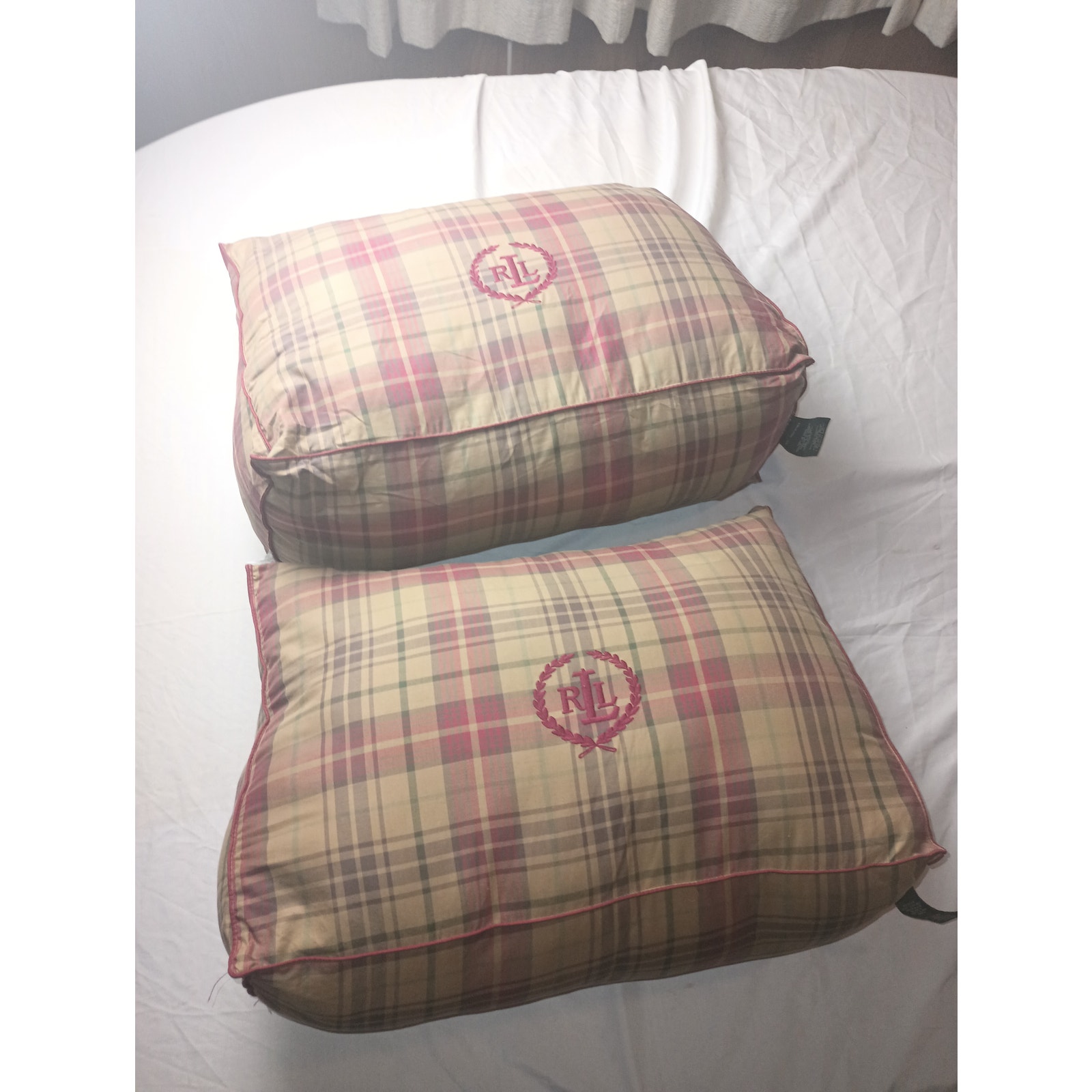 Vtg Ralph Lauren Green Label Plaid Triangle Decorative Country lot of 2 pillows