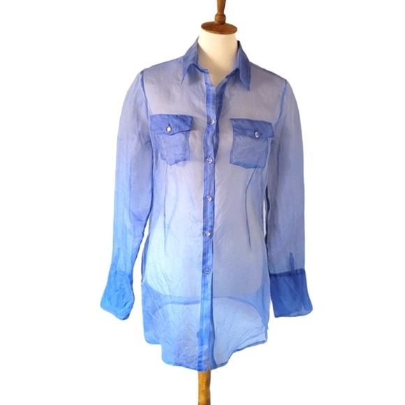 Vintage - Isabel Blue Silk Sheer Button-down Blouse