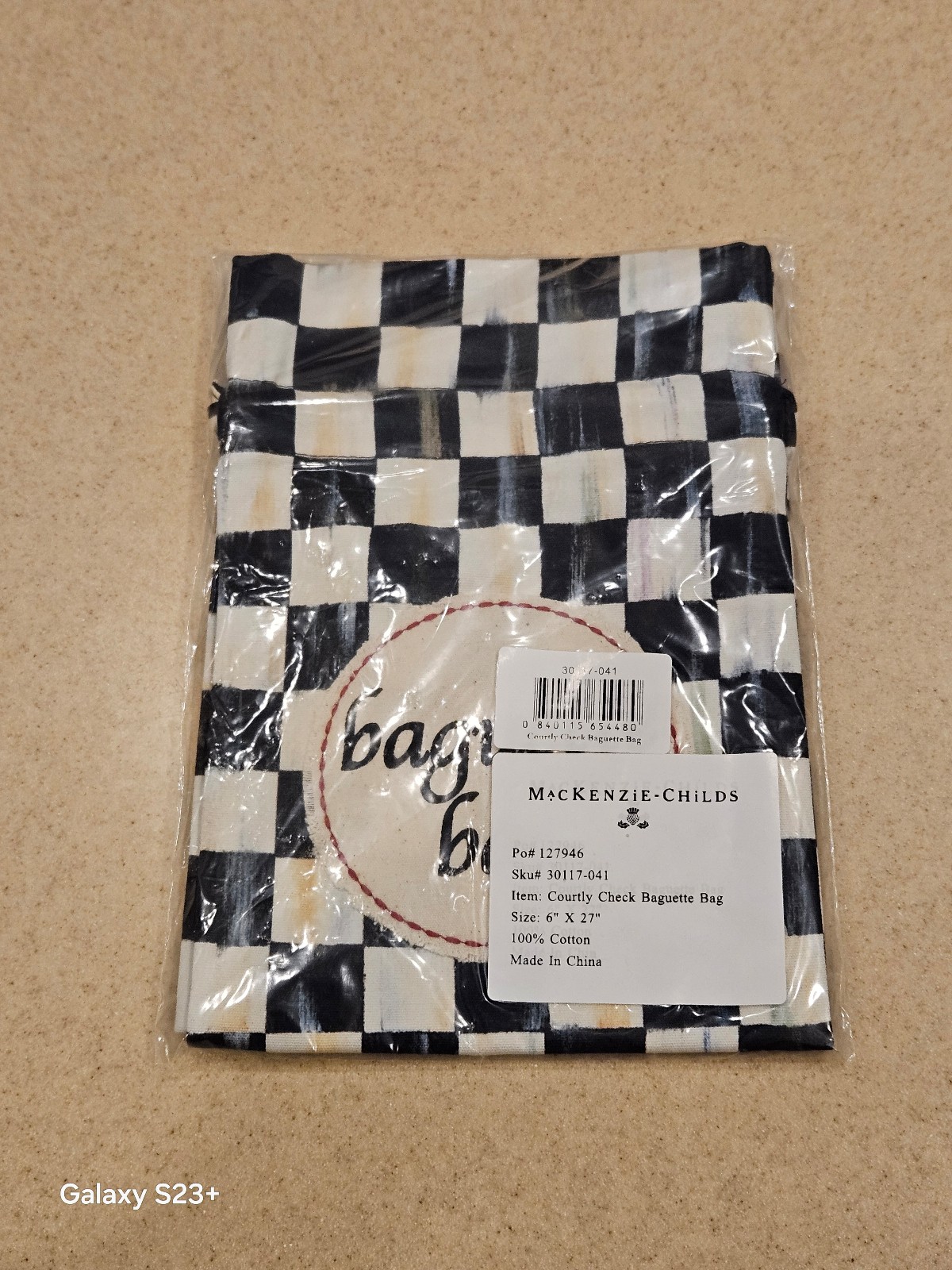 RARE NEW MACKENZIE CHILDS COURTLY CHECK BAGUETTE BREAD STORAGE BAG 100% COTTON