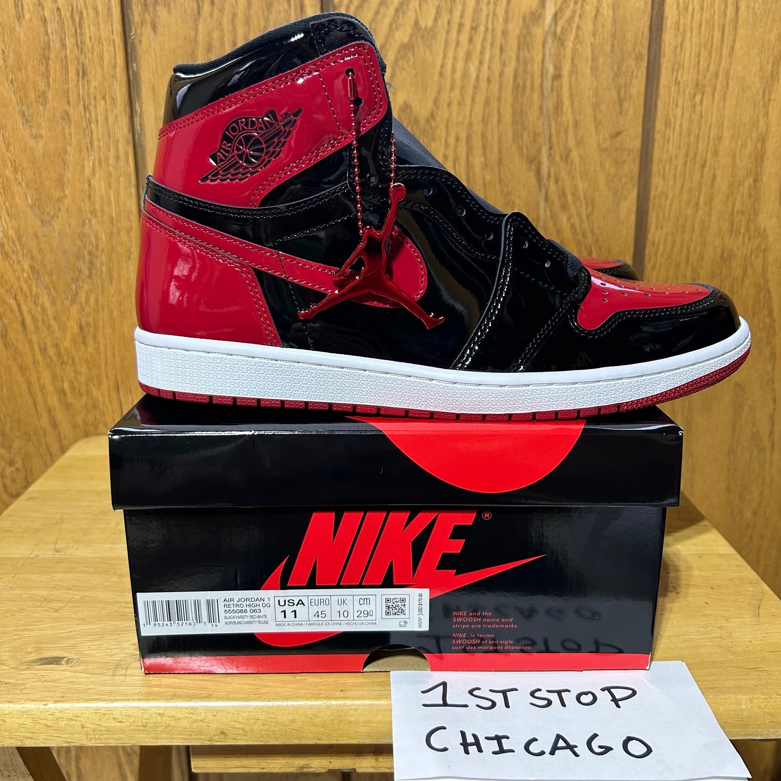 Nike Air Jordan 1 Retro High Patent Leather Bred Men’s Size 11 555088-063 NEW