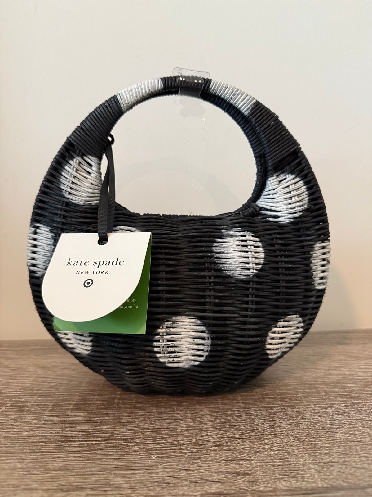 [Kate Spade x Target] NWT Black and White Polka Dot Wicker Crescent Bag