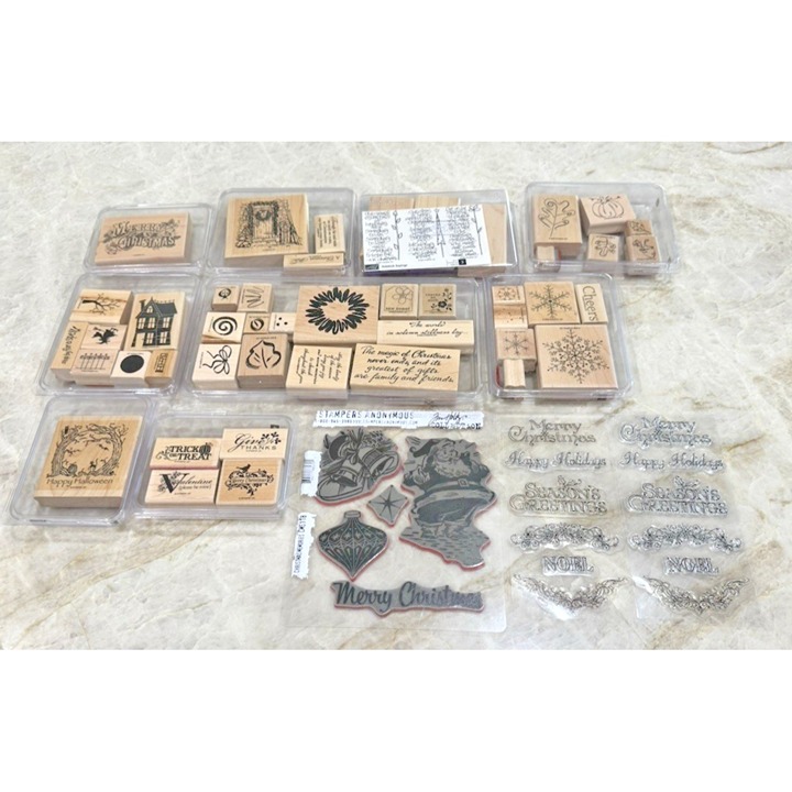 Lot of 12 SETS Stampin' Up Holiday Themed Stamps 61 Stamps Total! Many Unused!