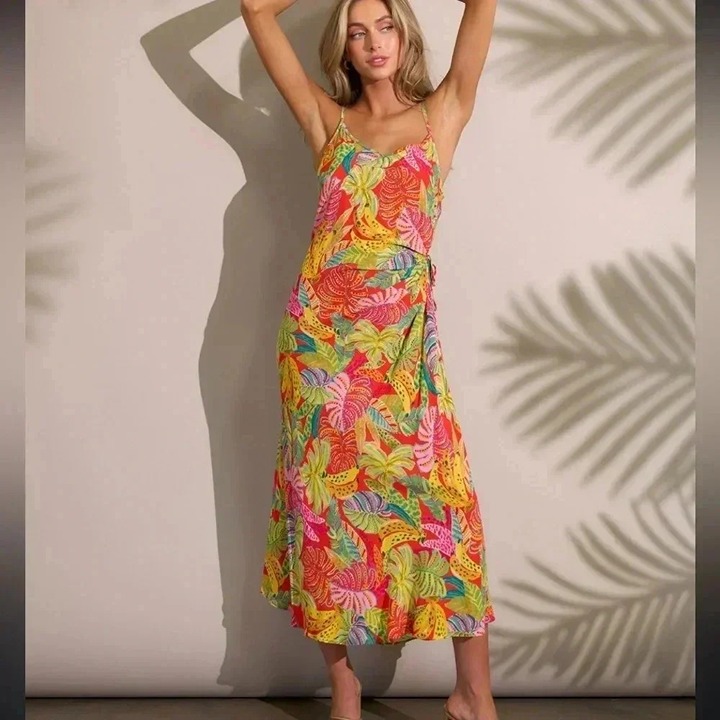 Dress Forum Festivity MIDI Dress In Multi Tropical print M NWT Wedding Guest
