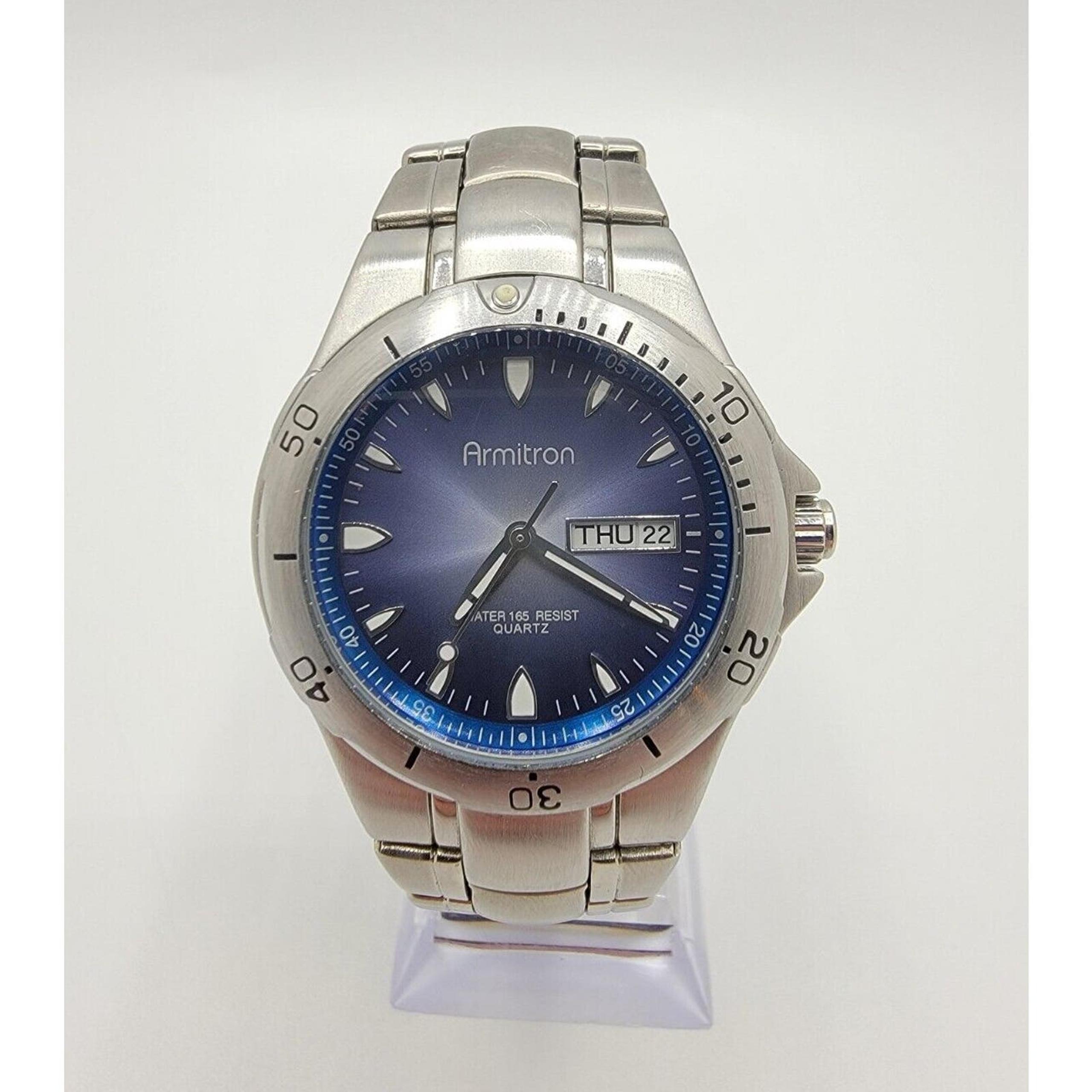 Men's Armitron 20/1725D Blue Sunburst Dial Day/Date Quartz Watch New Battery