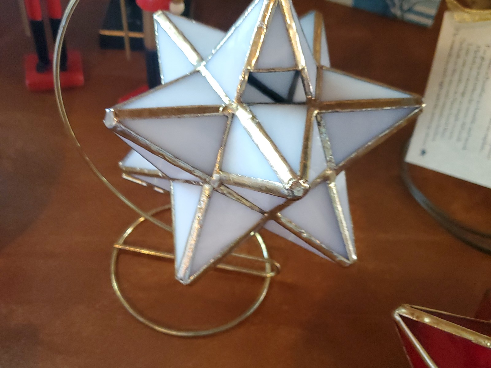 Vintage White Glass Moravian Merkaba Star Lantern Pendant, Boho Moroccan