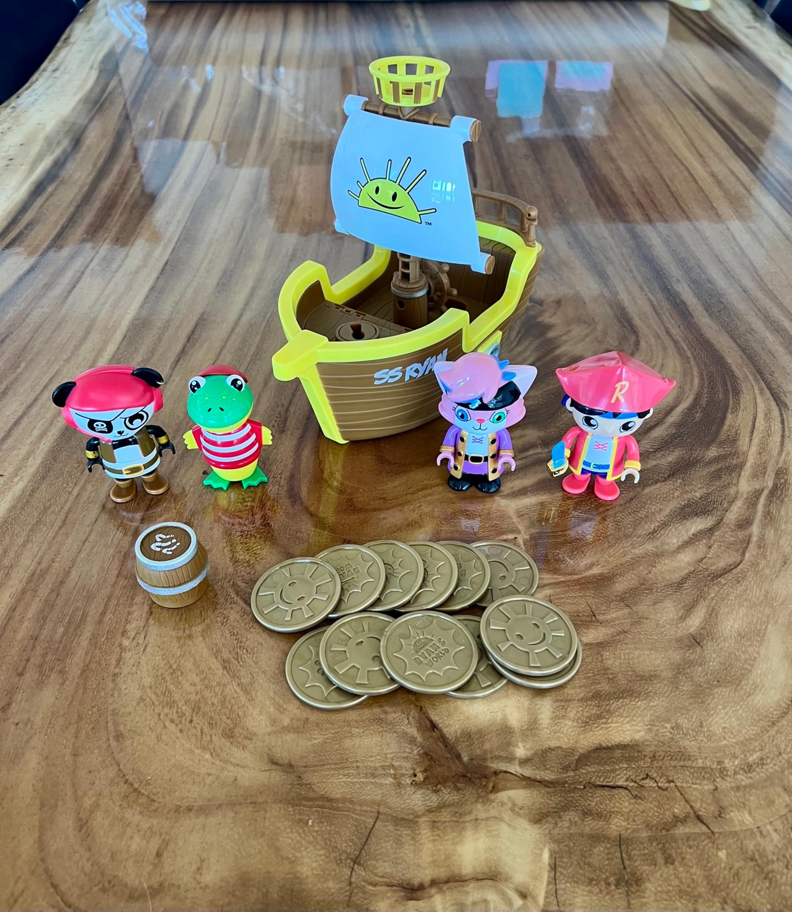 Ryan’s World Pirate set w/Treasure coins, 4 large, rare action figures & ship