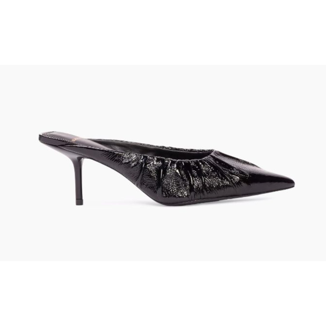 Black Suede Studio Piazza Slingbacks ruched patent leather mule NIB SIZE 40 328