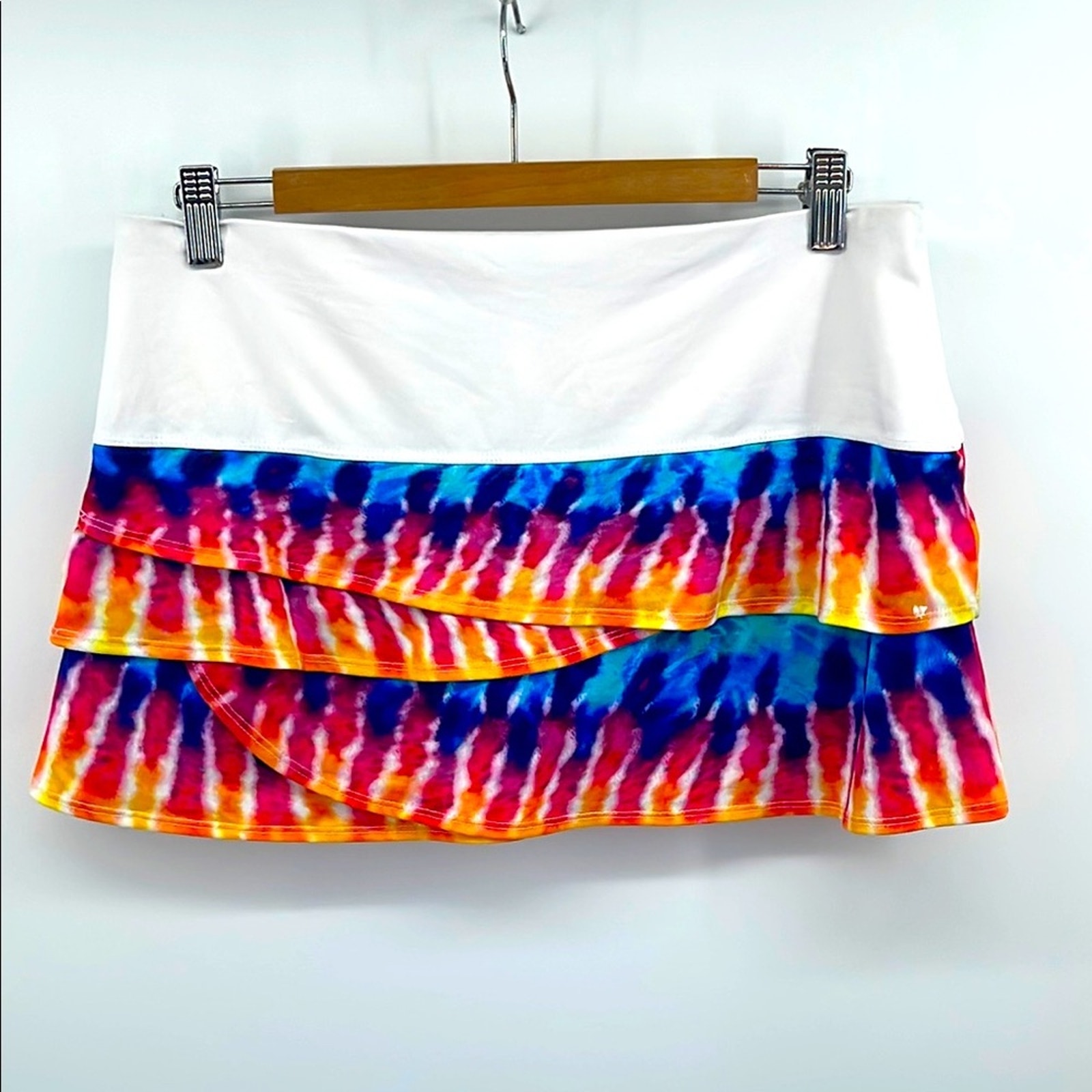 Lucky In Love tie dyed tiered wide waist band athletic athleisure lined skirt L