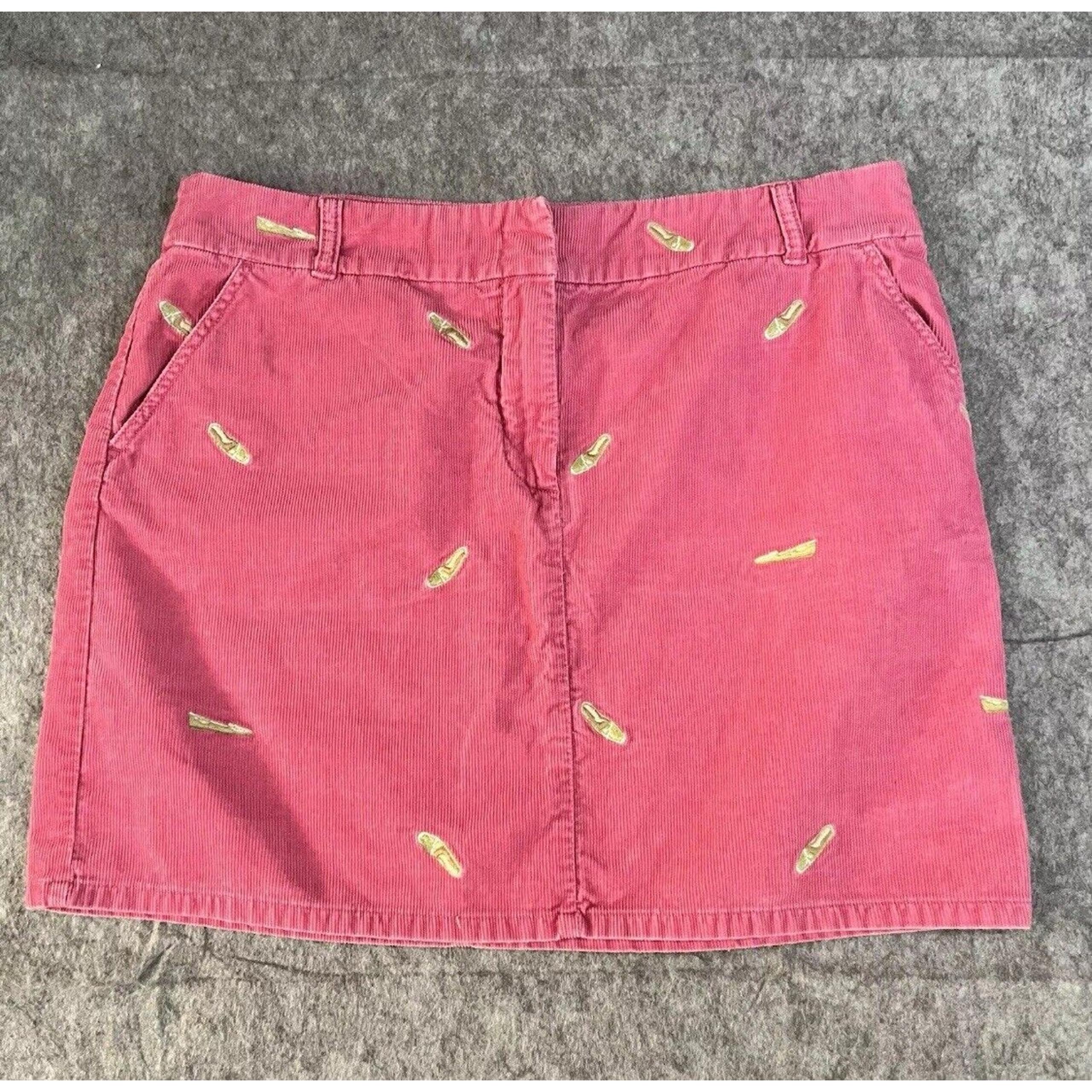 J Crew Skirt Corduroy Mini Skirt Shoes Preppy Sperry Embroidered 14 W 36” Pink