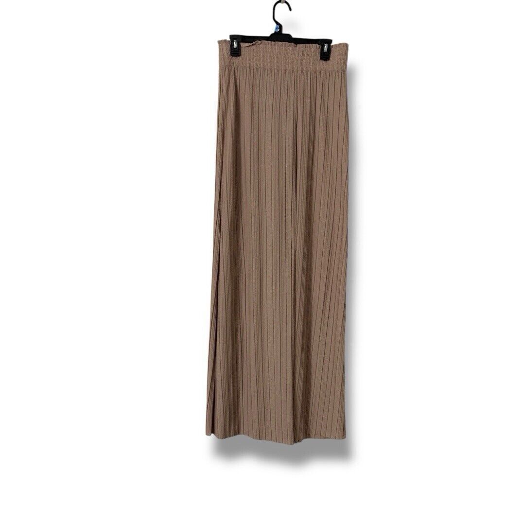 Alice + Olivia Wide Leg Elastic Waist Pleated Pull On Pants Beige Sz Large