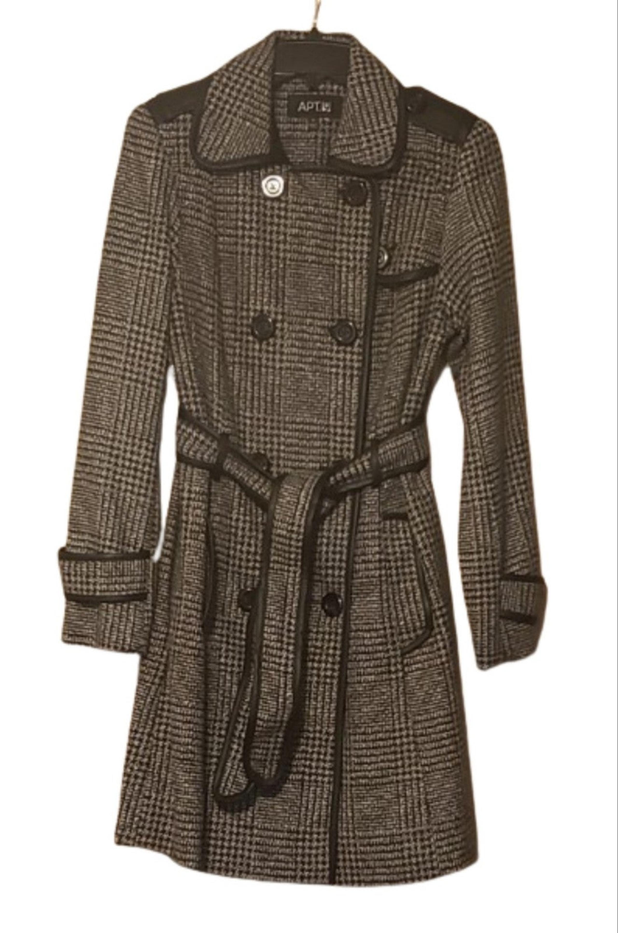 Apt 9 Trench Style Wool Blend Coat with Faux Leather Trim  Size M