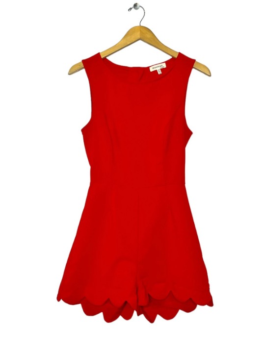 scalloped red romper
