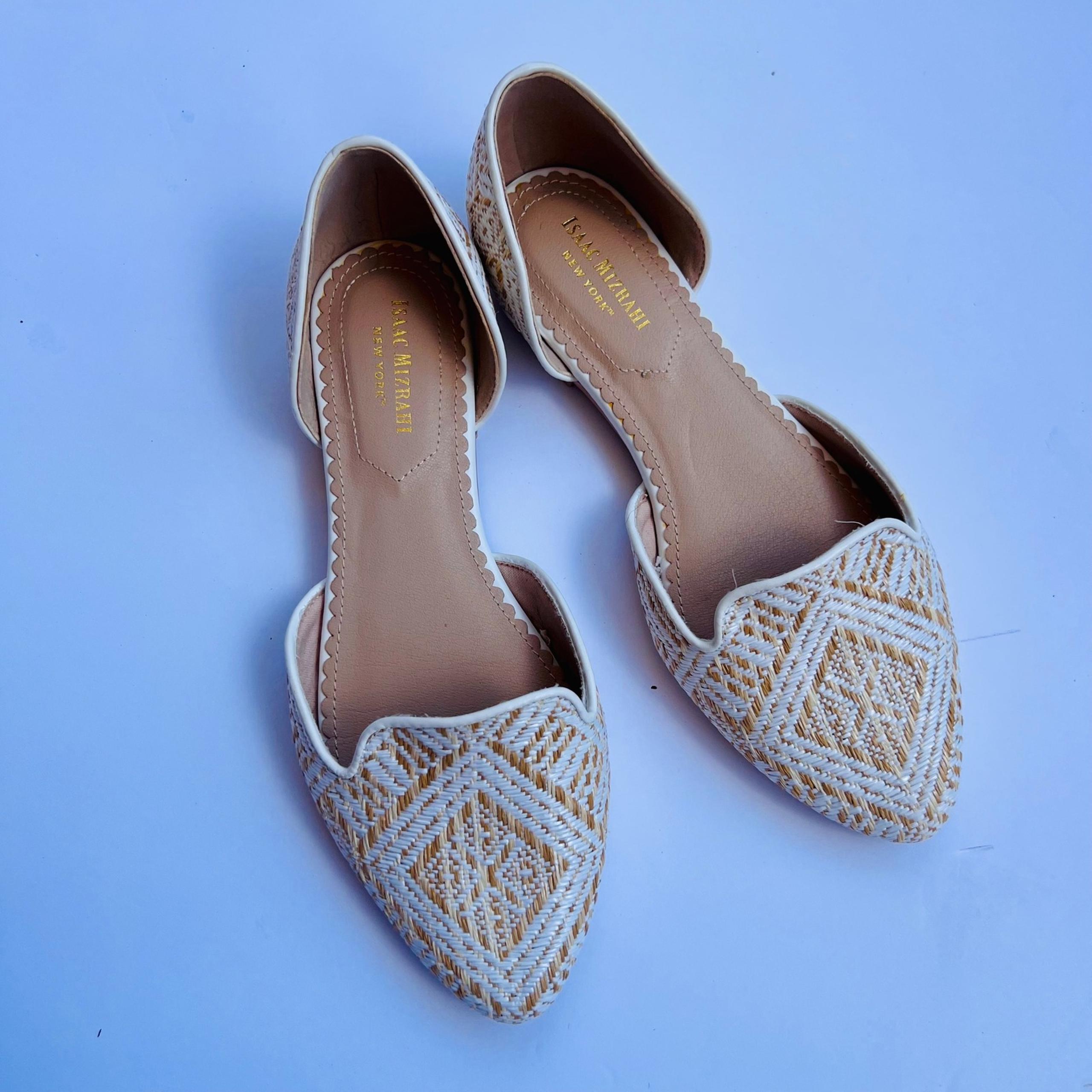Isaac Mizrahi Flats D'Orsay Pointed Toe Woven Cream Beige Shoes 7.5