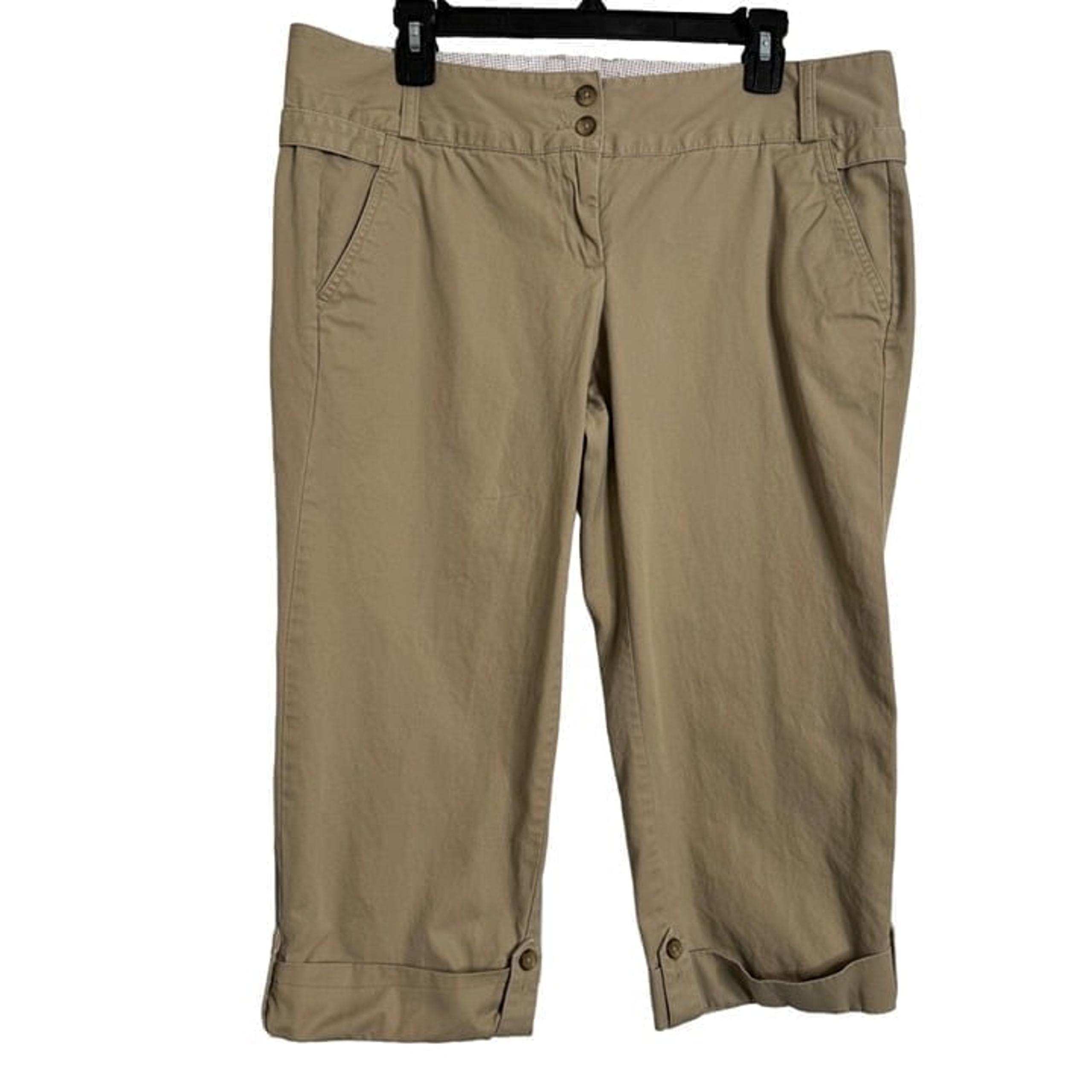 Lands' End Tan Capri Pants Size 12P Petite Cuff Hem Pockets Mid Rise
