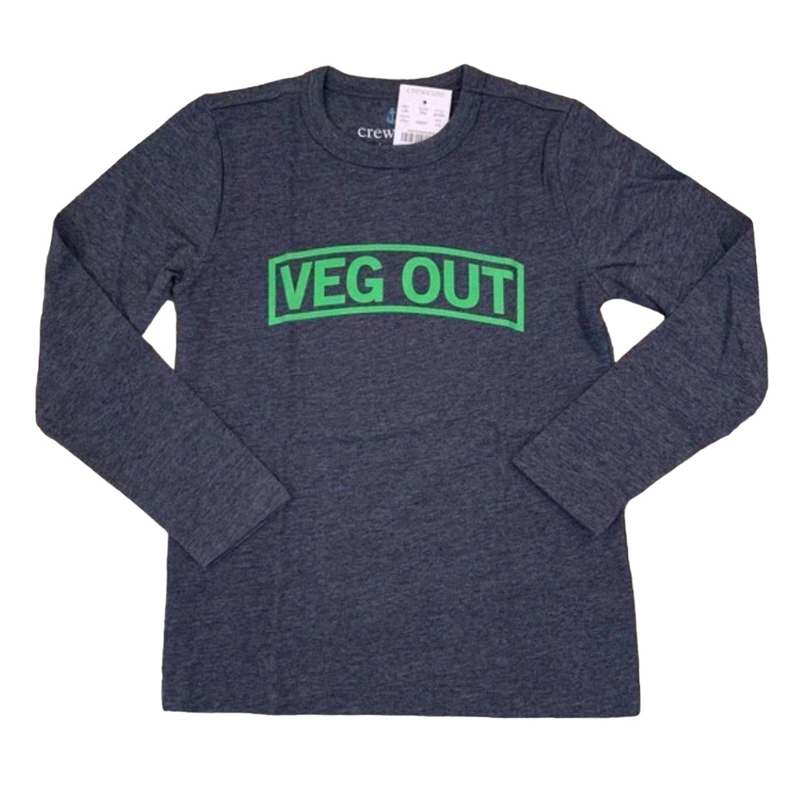 NWT J. Crew Boys' Blue W/Green "Veg Out" Graphic Long Sleeve T-Shirt - SIZE 4-5