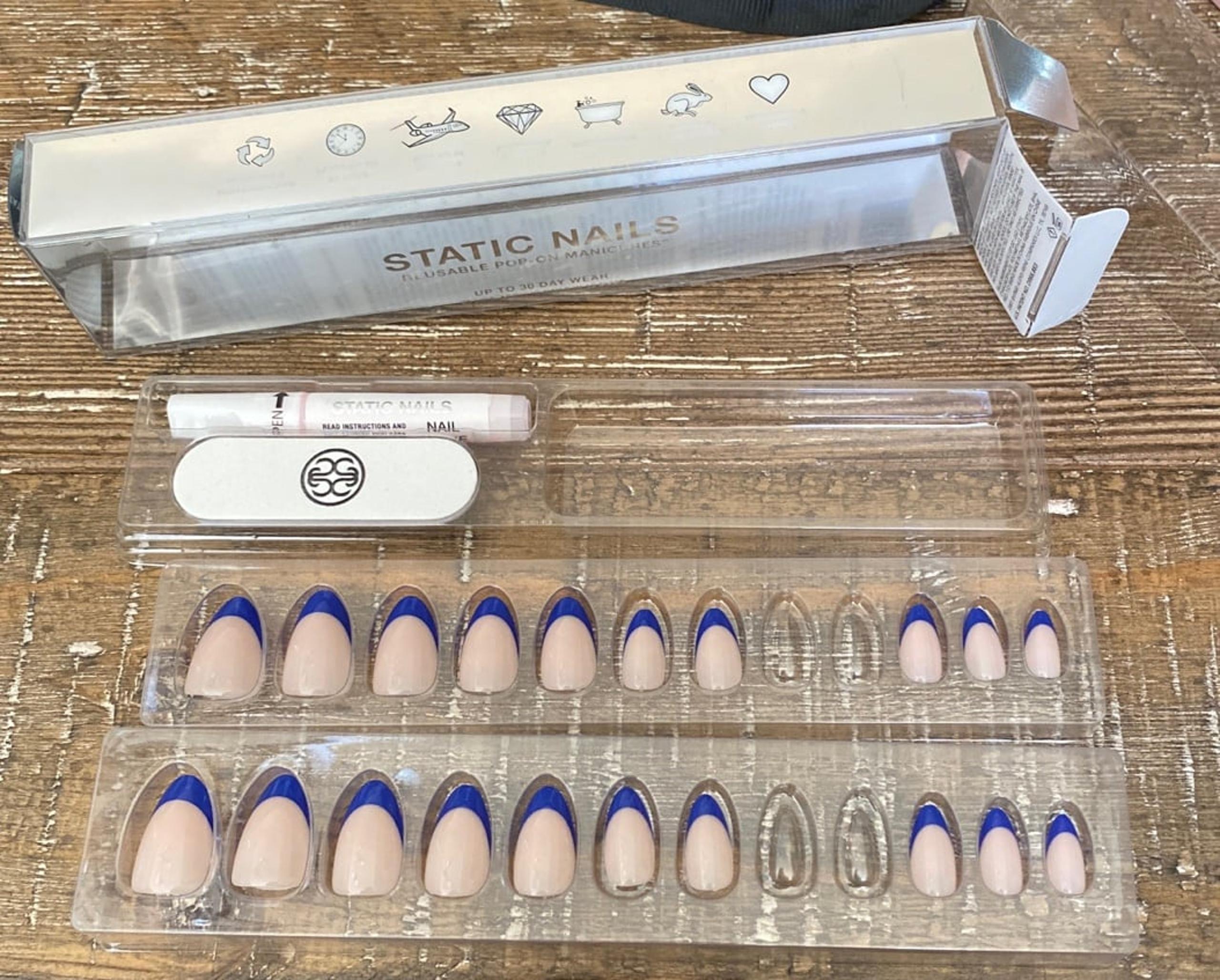 Static Nails leftover press-on nails of almond blue tip evil eye