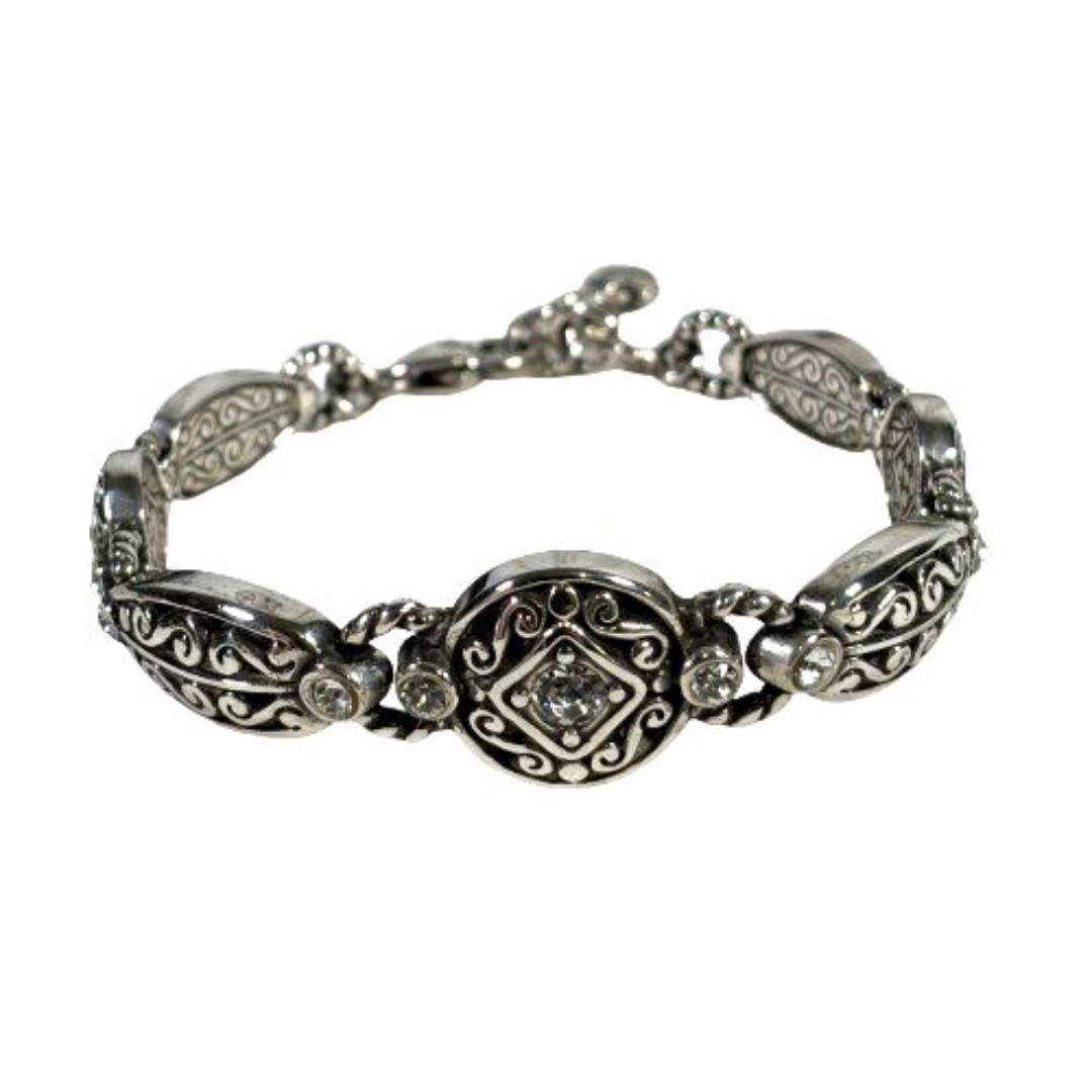 BRIGHTON Deco Lace Bracelet Silver Plated w/Cubic Zirconia Stones/ Rhinestones