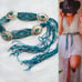 BOHO Leather Southwestern Fringe Belt Oval Concho Turquoise Teal Silver Tone 58”
