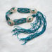 BOHO Leather Southwestern Fringe Belt Oval Concho Turquoise Teal Silver Tone 58”