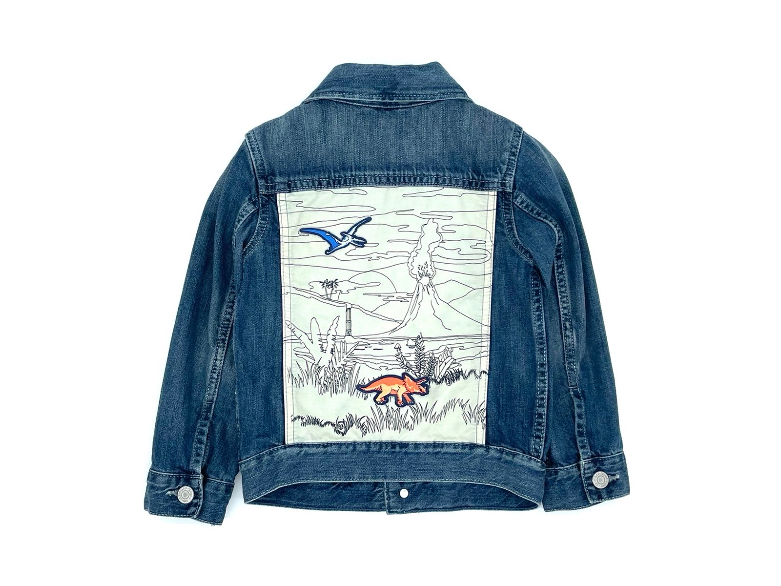 VGUC Gap Denim Volcano Dinosaur Jacket in Blue 4T