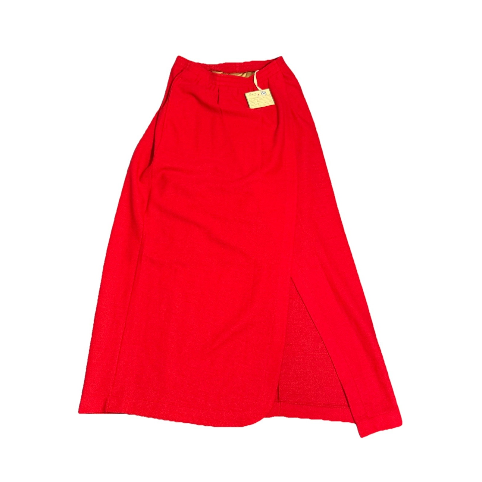 Vintage 80s Red Wool Pencil Skirt by CmcE | High Waist Slit Midi | Sample Size 8