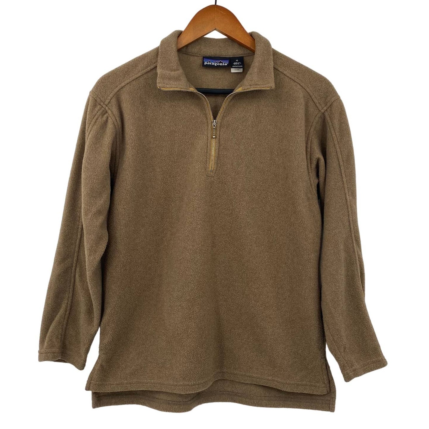 Patagonia Fleece Pullover Sweater Quarter Zip Split Side Hems Beige Womens XS