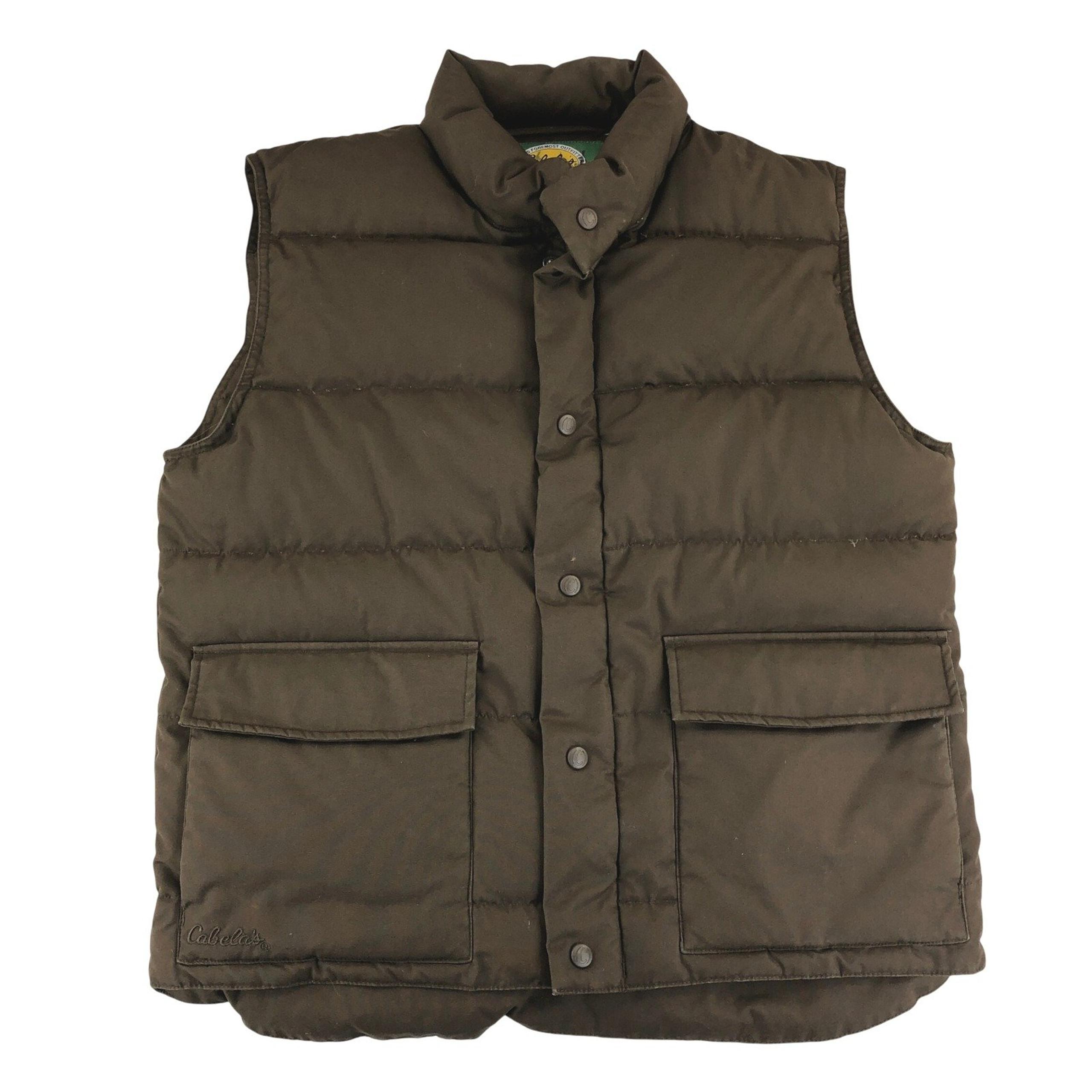 Cabela's Premier Goose Down Puffer Vest Mens Medium Brown Fleece Lined 550 Fill