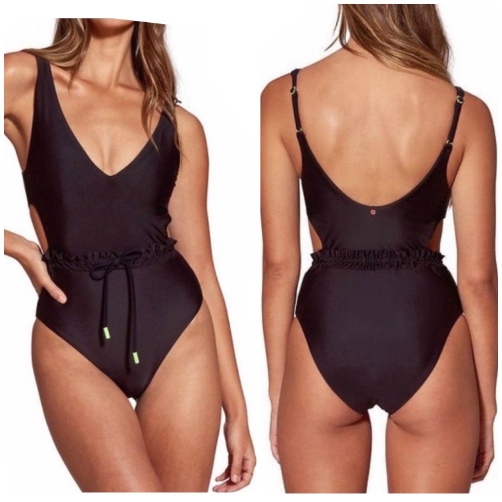 NWT Red Carter High Leg Maillot Black Ruffle Cutout-Side One-Piece Piece Swimsui