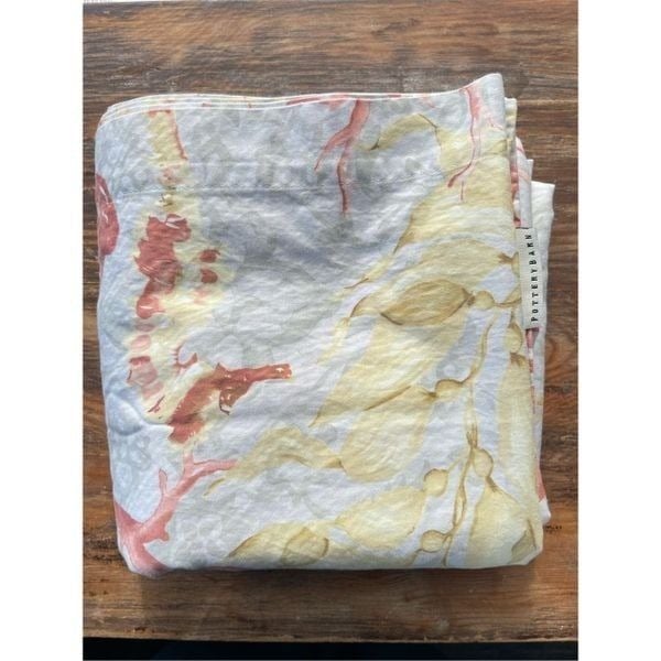2011 RARE VTG Pottery Barn Shower Curtain Organic Cotton Coral Reef Pattern