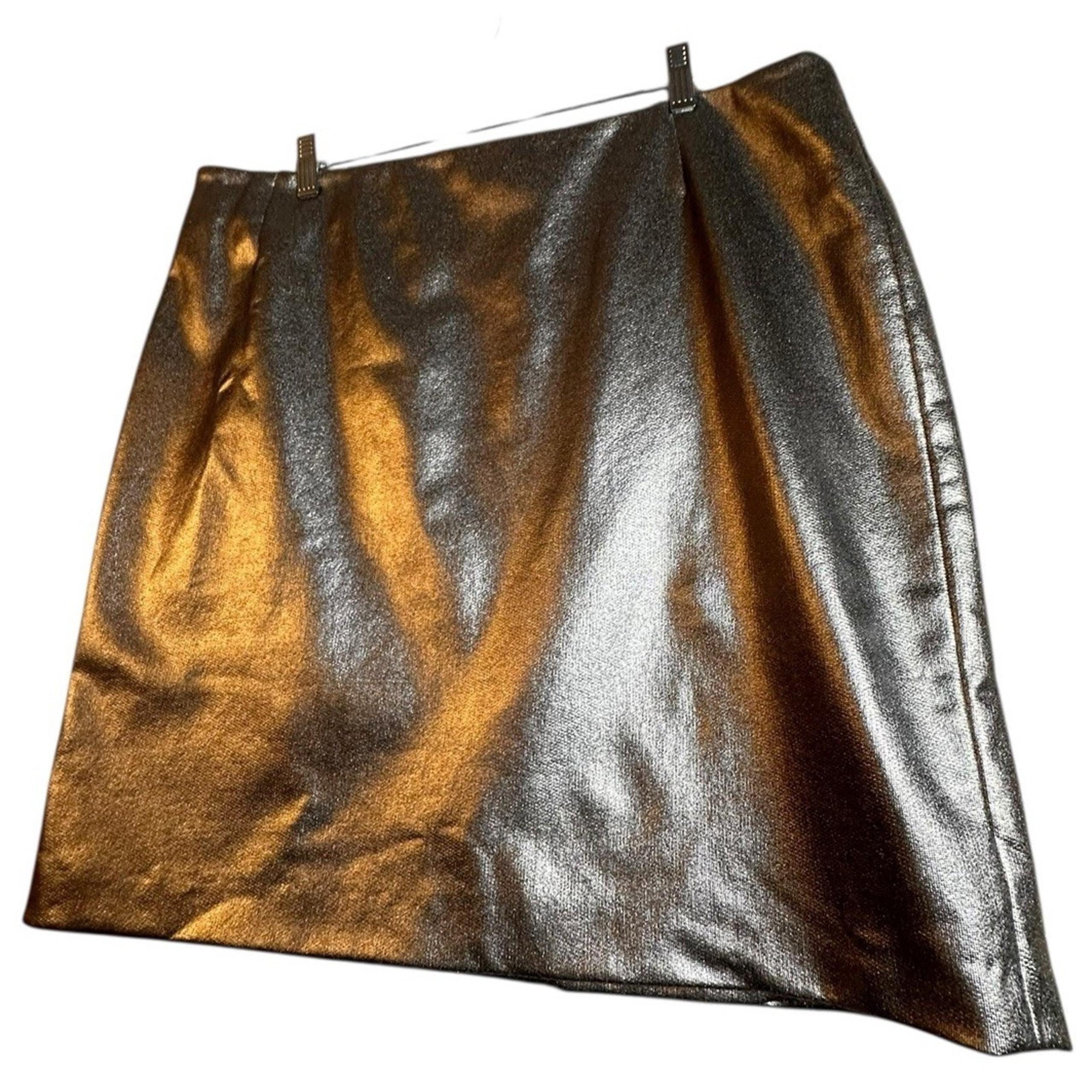 Akris Punto Silver Coated Metallic Jersey Pencil Skirt Women Sz 16 Office Siren