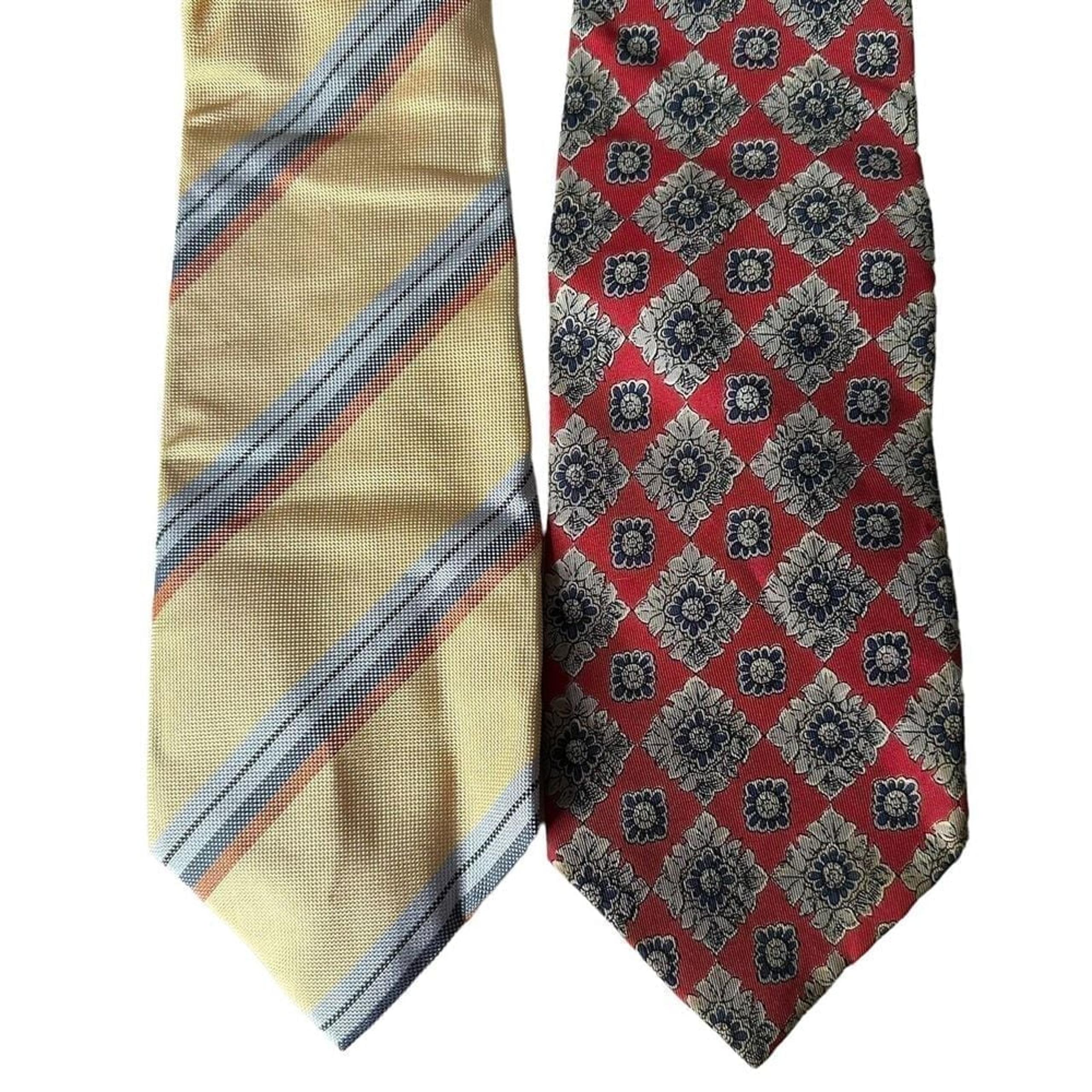 Lot Of 2 Bobby Jones Robert Talbott Neckties Red Floral Print Yellow Striped