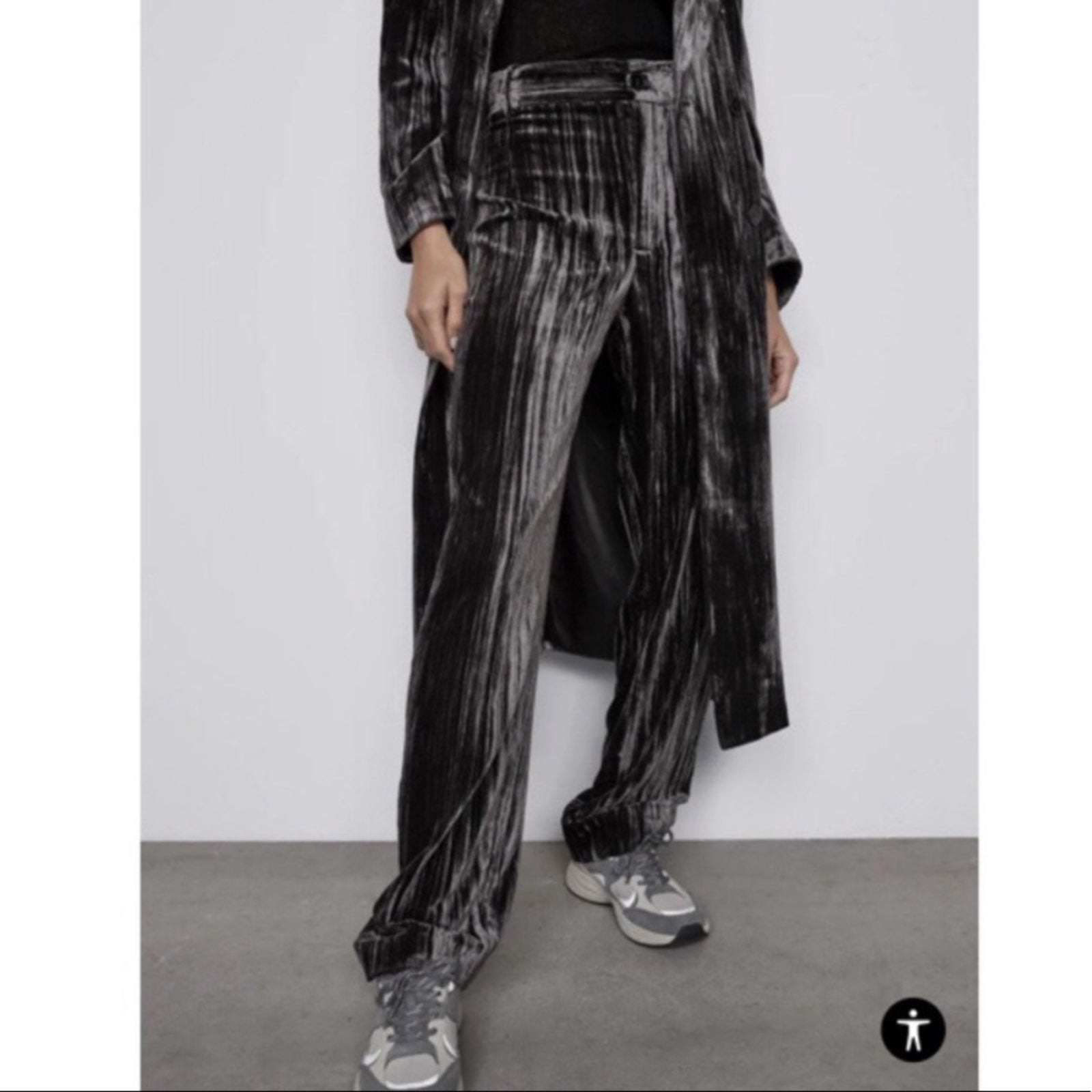 Zara Gray High Waisted Velvet Pants