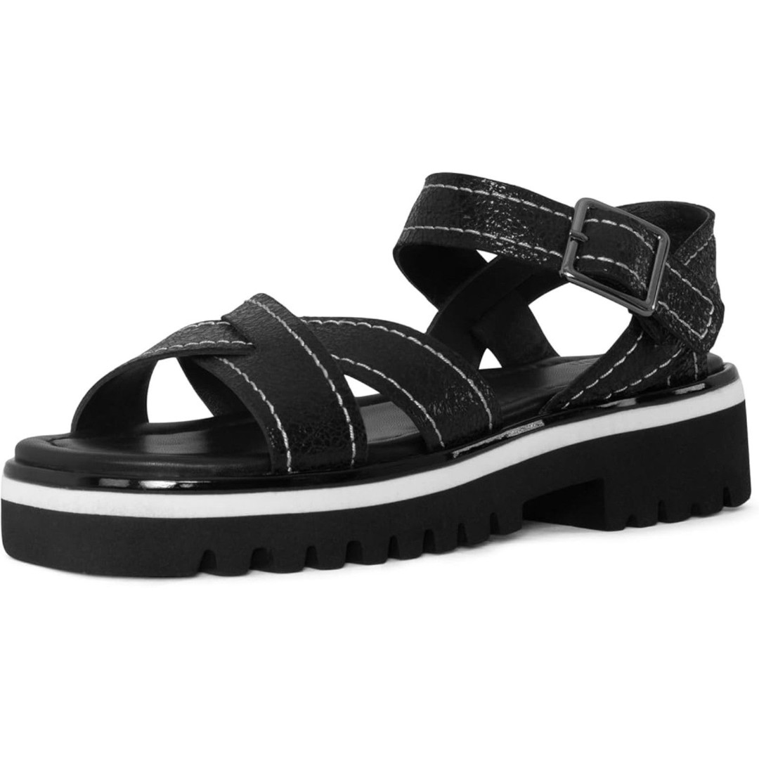 DONALD PLINER Pyper Pebbled Black Leather Lugsole Sandal, NEW! Size 9.5