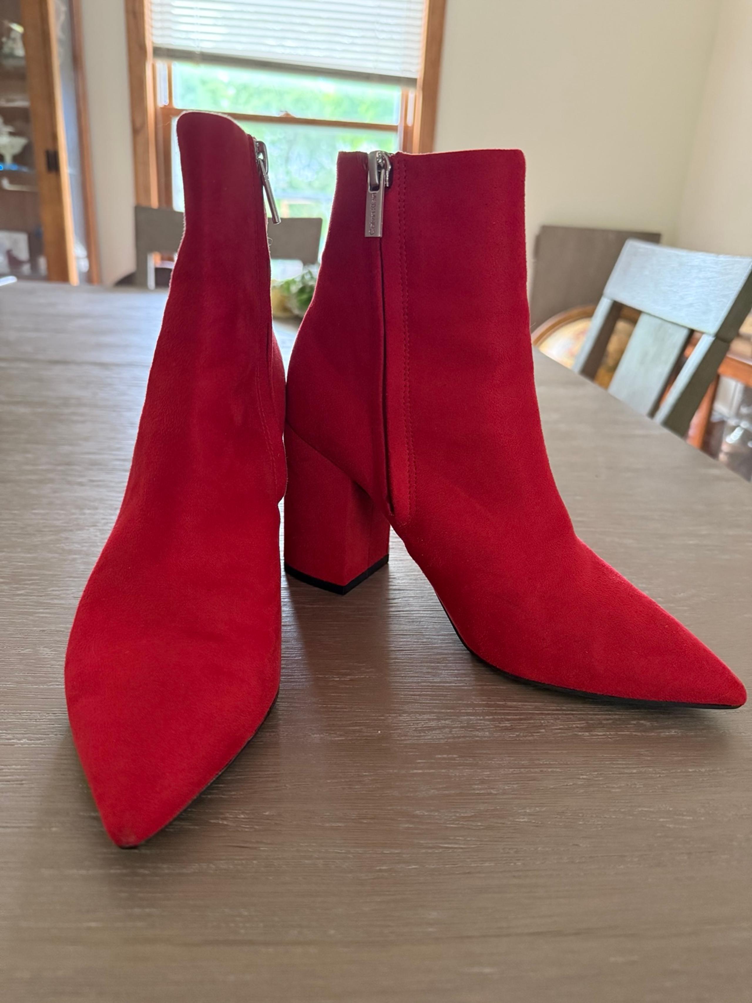 Calvin Klein Red Suede Minna Ankle Boots