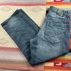 Vintage 90s Y2k Royal Blue Baggy Jeans Gray Denim Grunge Men's Measure 32x29