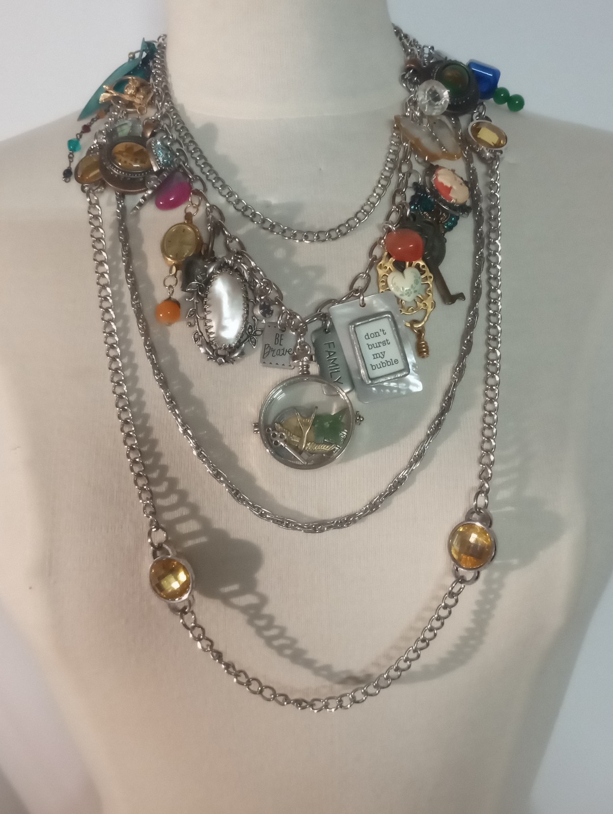 Abalone and Jade Charm Necklace