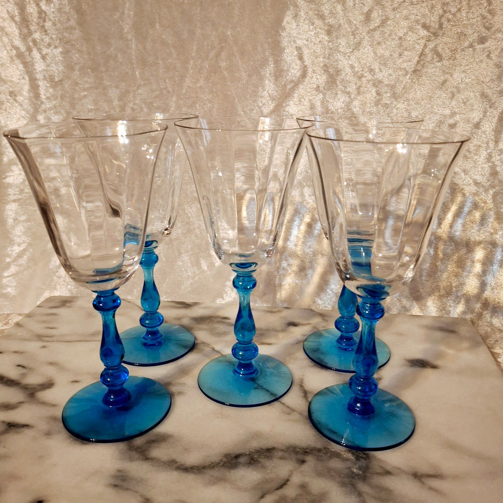 Five Vintage 15001 Tiffin Franciscan Crystal Wine Glasses Blue Stem