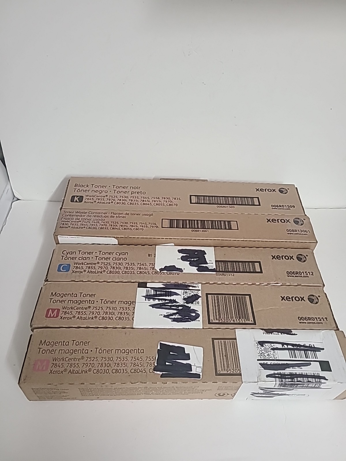 Xerox toner lot Of 5 (Black,Magenta, Cyan & Toner Waste Container)