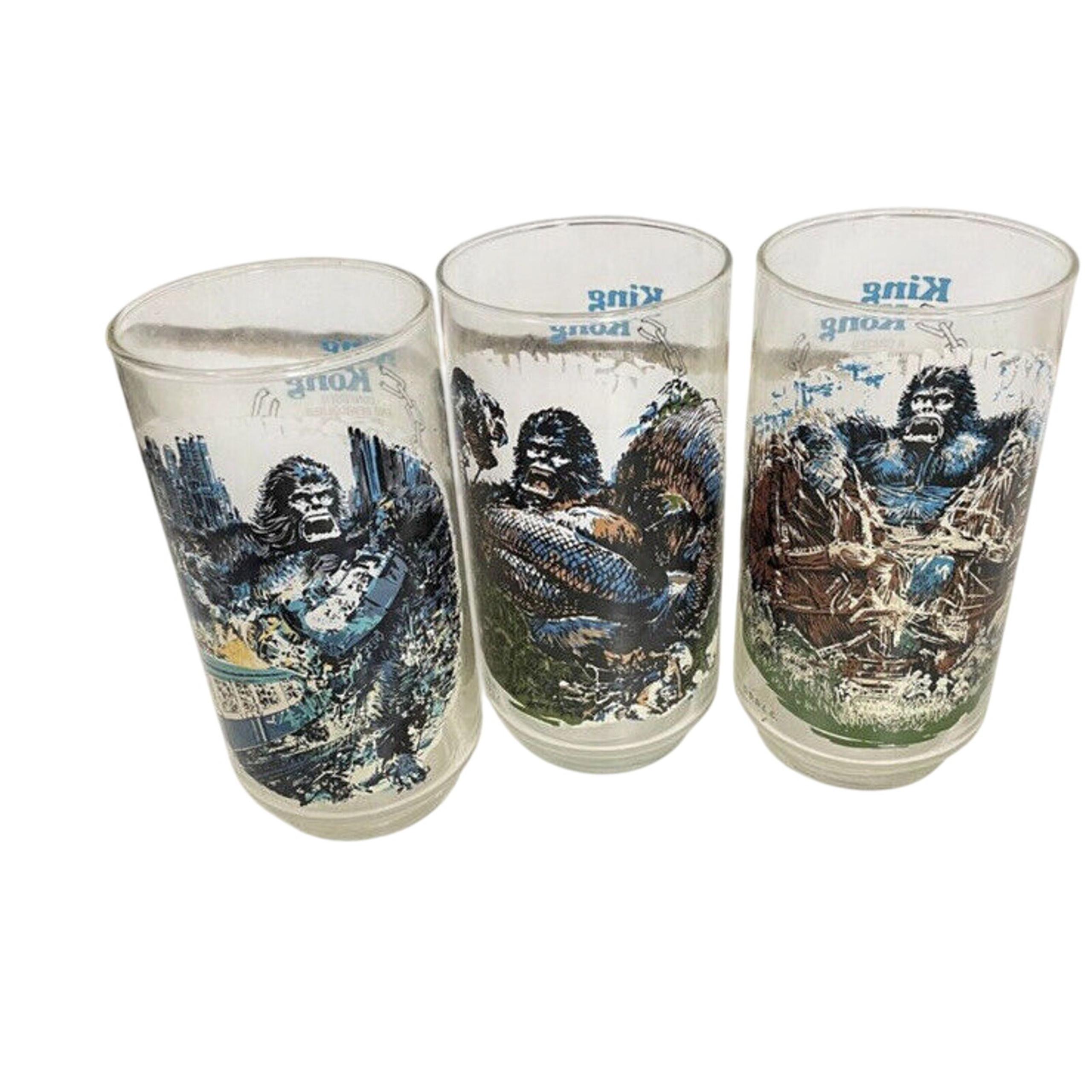 3 VTG 1976 King Kong Drinking Cooler Glasses Cups Coca-Cola Coke Skull Island