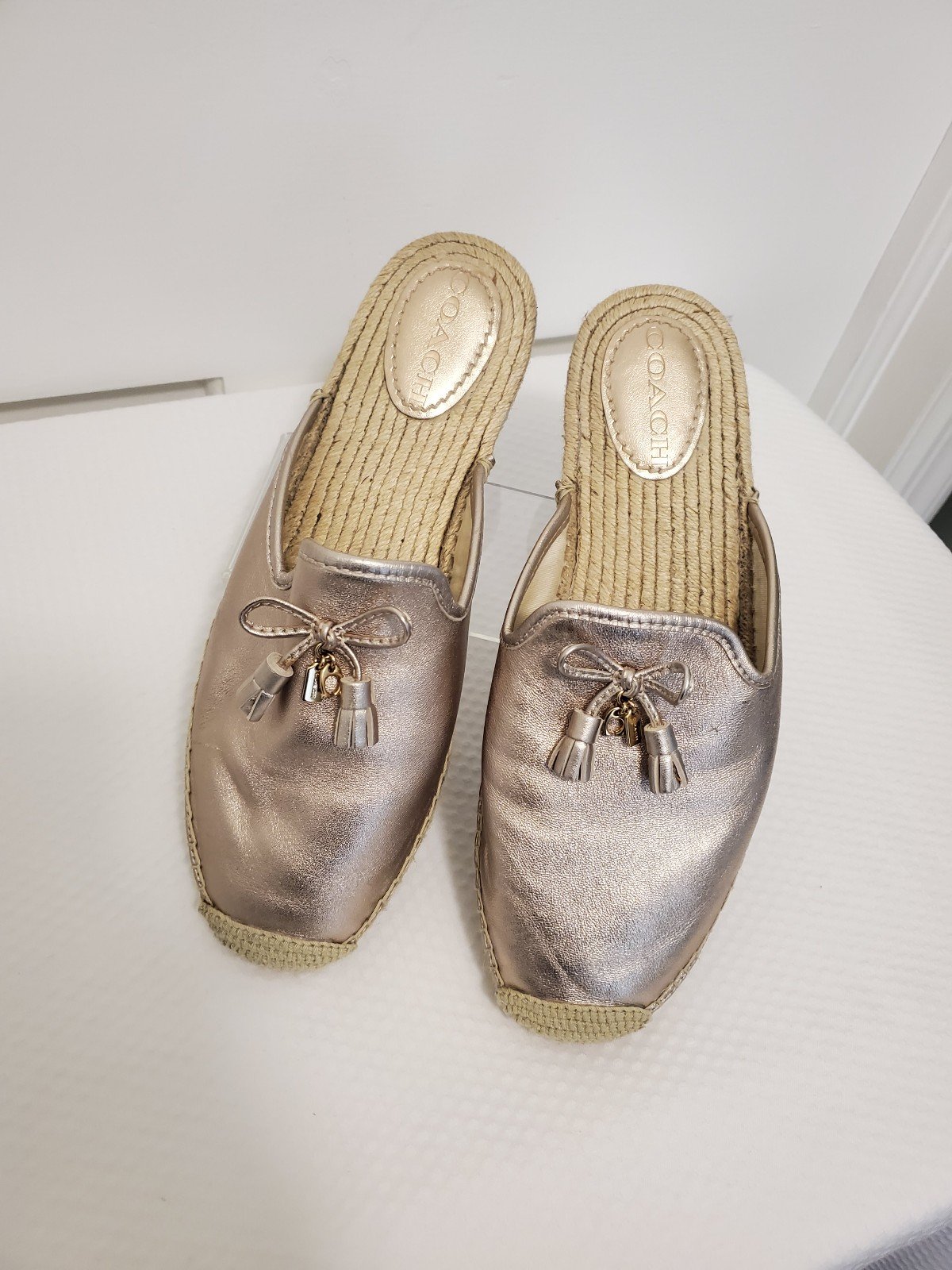 Coach Cassidy Metallic Leather Mule Slides Size 11, Champagne in color